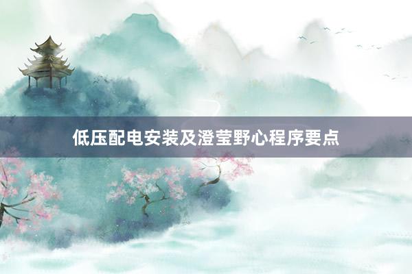 低压配电安装及澄莹野心程序要点